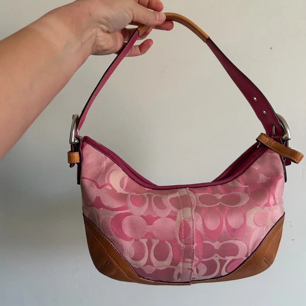 Y2K Coach Soho Pink Optic Signature Mini Bag Vintage Leather Purse - Picture 2 of 9